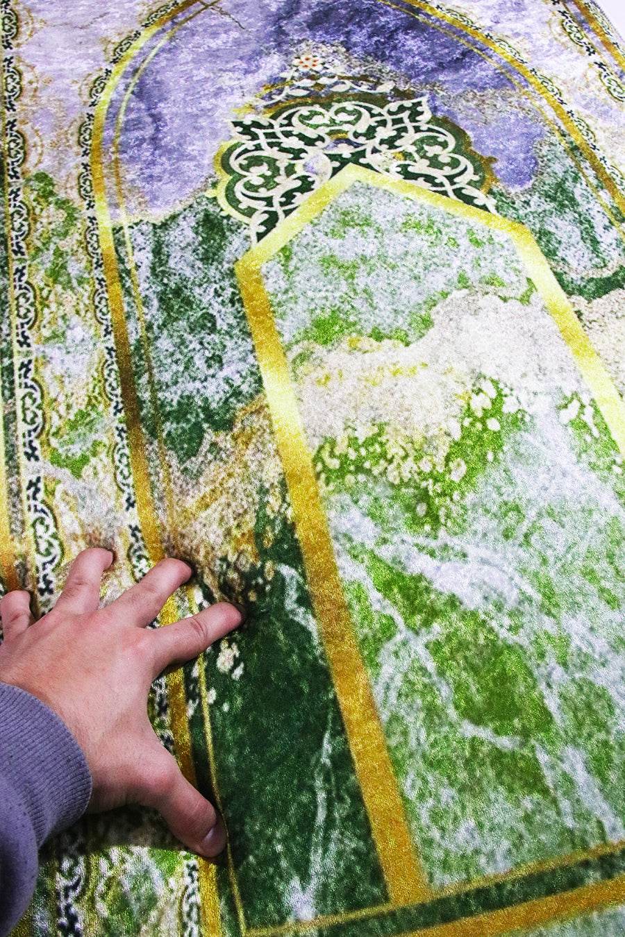 3 CM Süngerli İsme Özel İsimli Seccade – Yeşil Gold Kadife - Carpetella