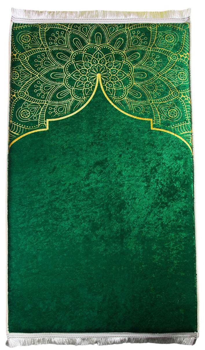 3 CM Süngerli İsme Özel İsimli Seccade – Yeşil Kadife - Carpetella