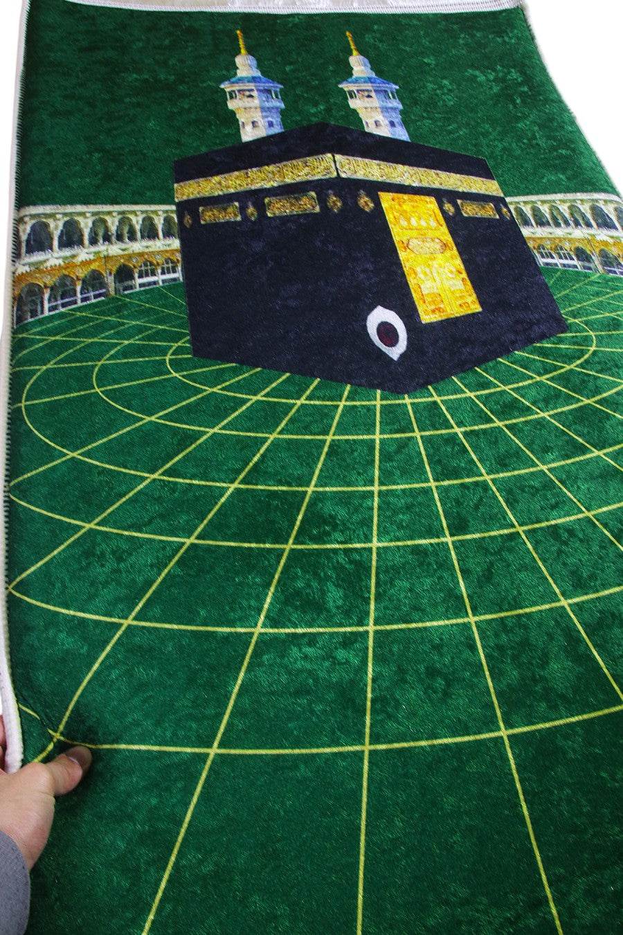 Yeşil Gold Kadife Ortopedik Seccade - İsme Özel 3 CM Süngerli - Carpetella