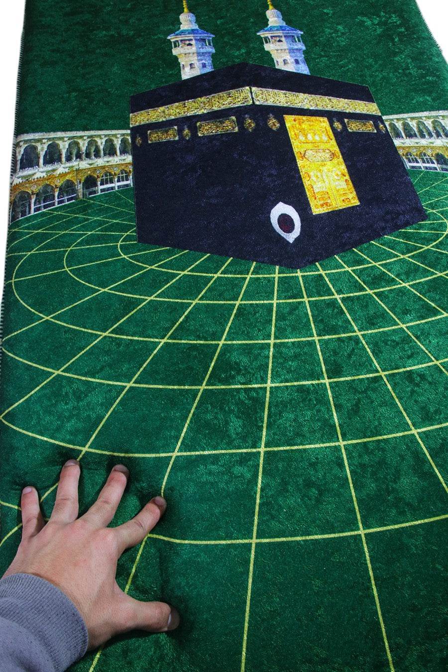 Yeşil Gold Kadife Ortopedik Seccade - İsme Özel 3 CM Süngerli - Carpetella