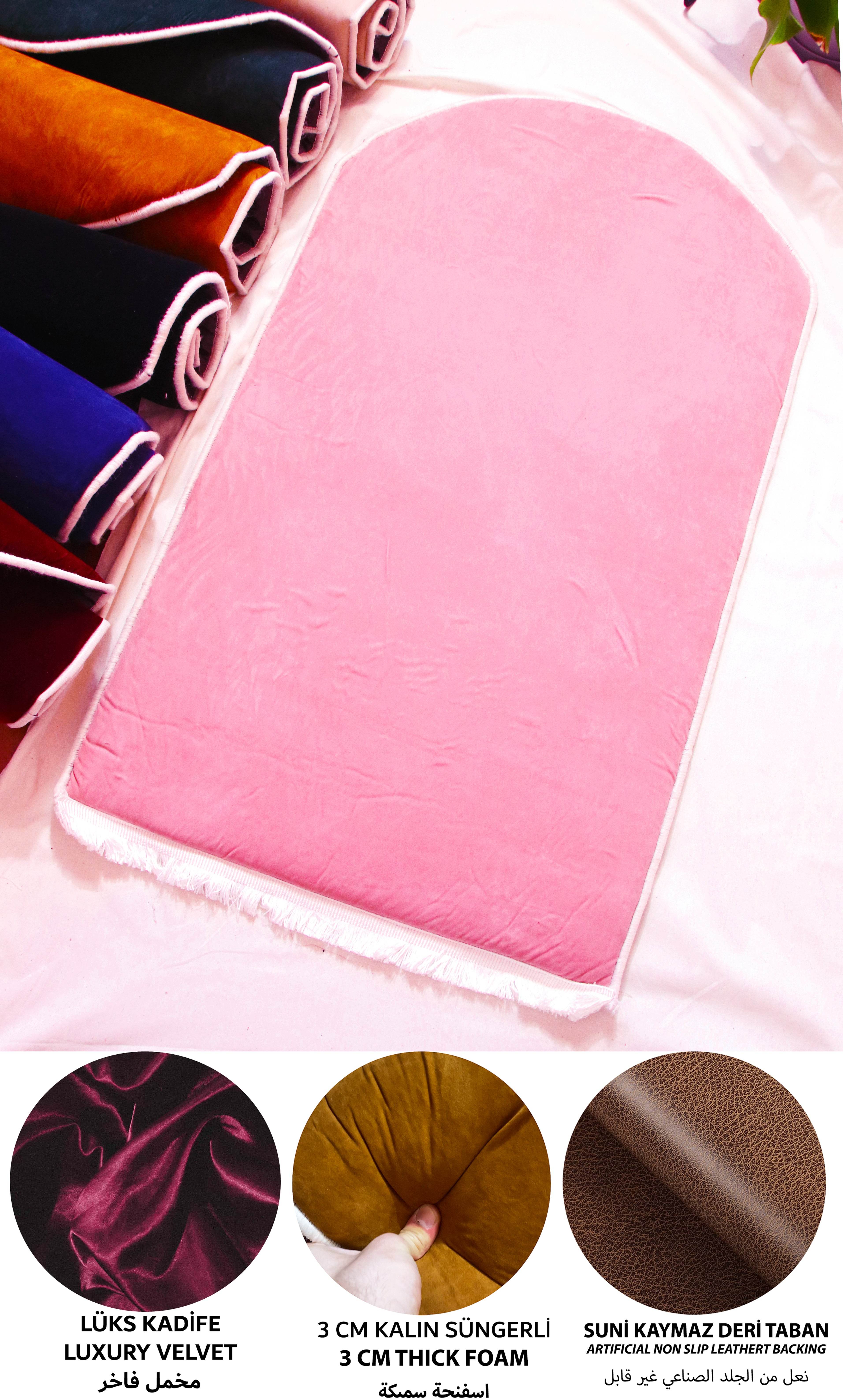 Düz Renk Desensiz Pembe Kadife Seccade Ortopedik 3 CM Süngerli - Carpetella