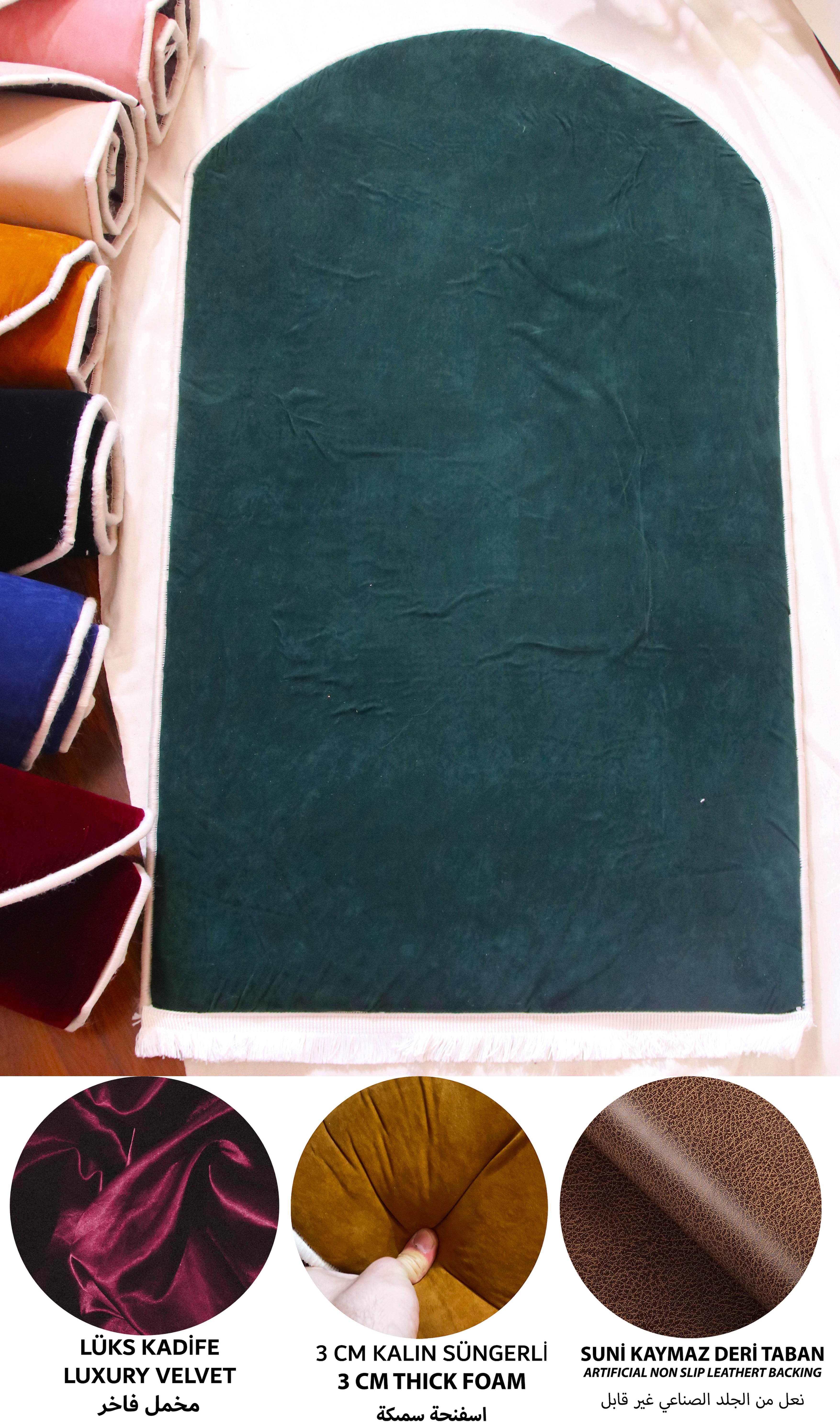 Düz Renk Desensiz Yeşil Kadife Seccade Ortopedik 3 CM Süngerli - Carpetella