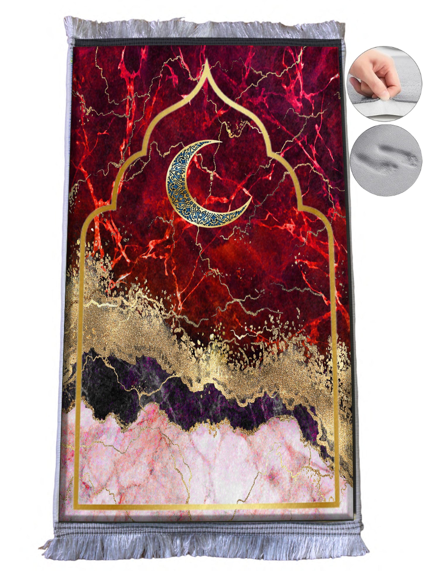 3 CM (1.2 Inch) Foam Thick Padded Prayer Rug Mat With Soft Velvet Anti-Slip Janamaz Muslim Sejadah