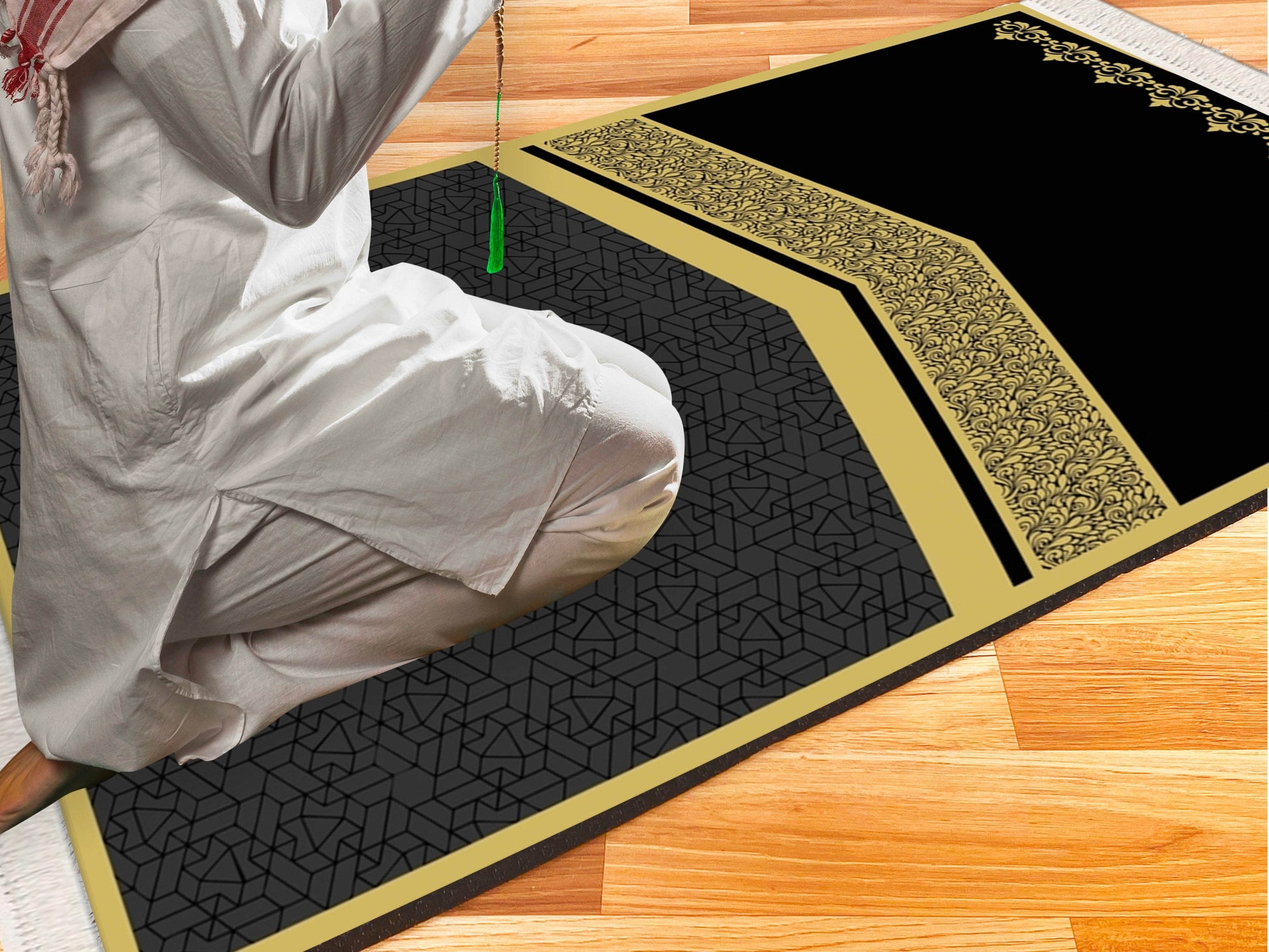 Gold Kabe Desenli İsme Özel Keten Astarlı Lüks Seccade - Carpetella