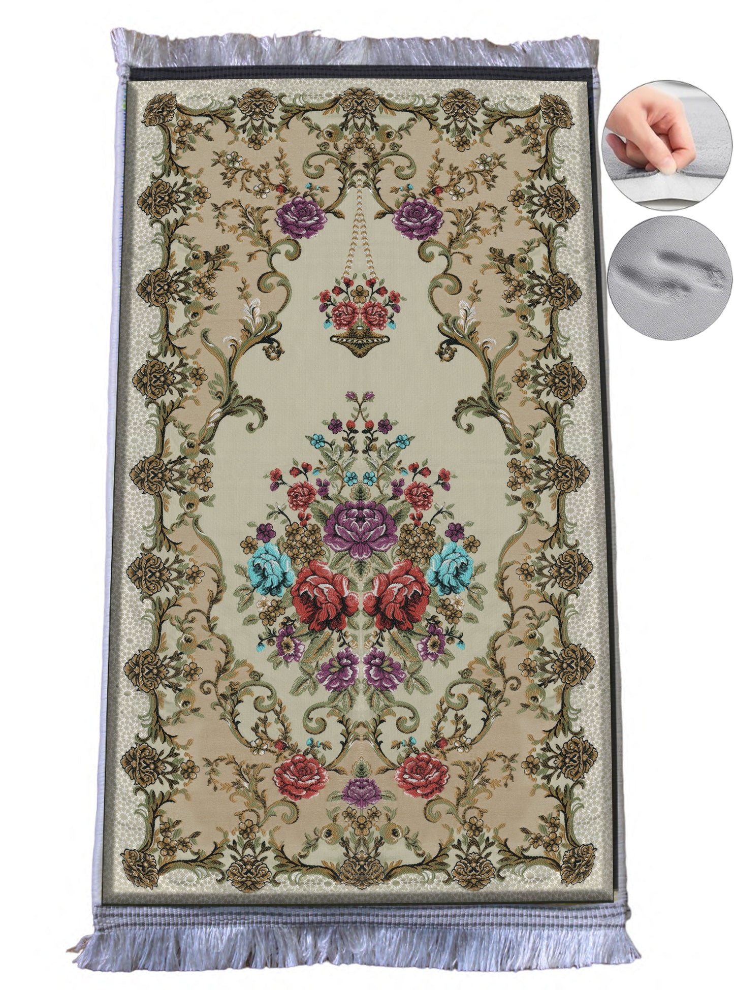 3 CM (1.2 Inch) Foam Thick Padded Prayer Rug Mat With Soft Velvet Anti-Slip Janamaz Muslim Sejadah