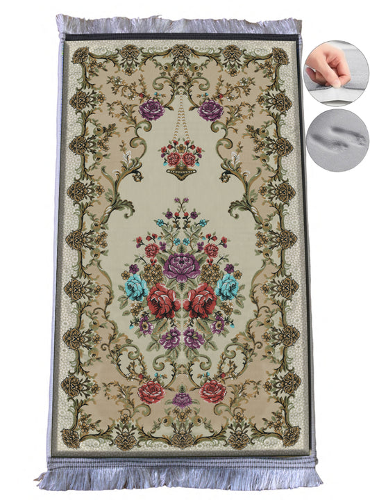 3 CM (1.2 Inch) Foam Thick Padded Prayer Rug Mat With Soft Velvet Anti-Slip Janamaz Muslim Sejadah