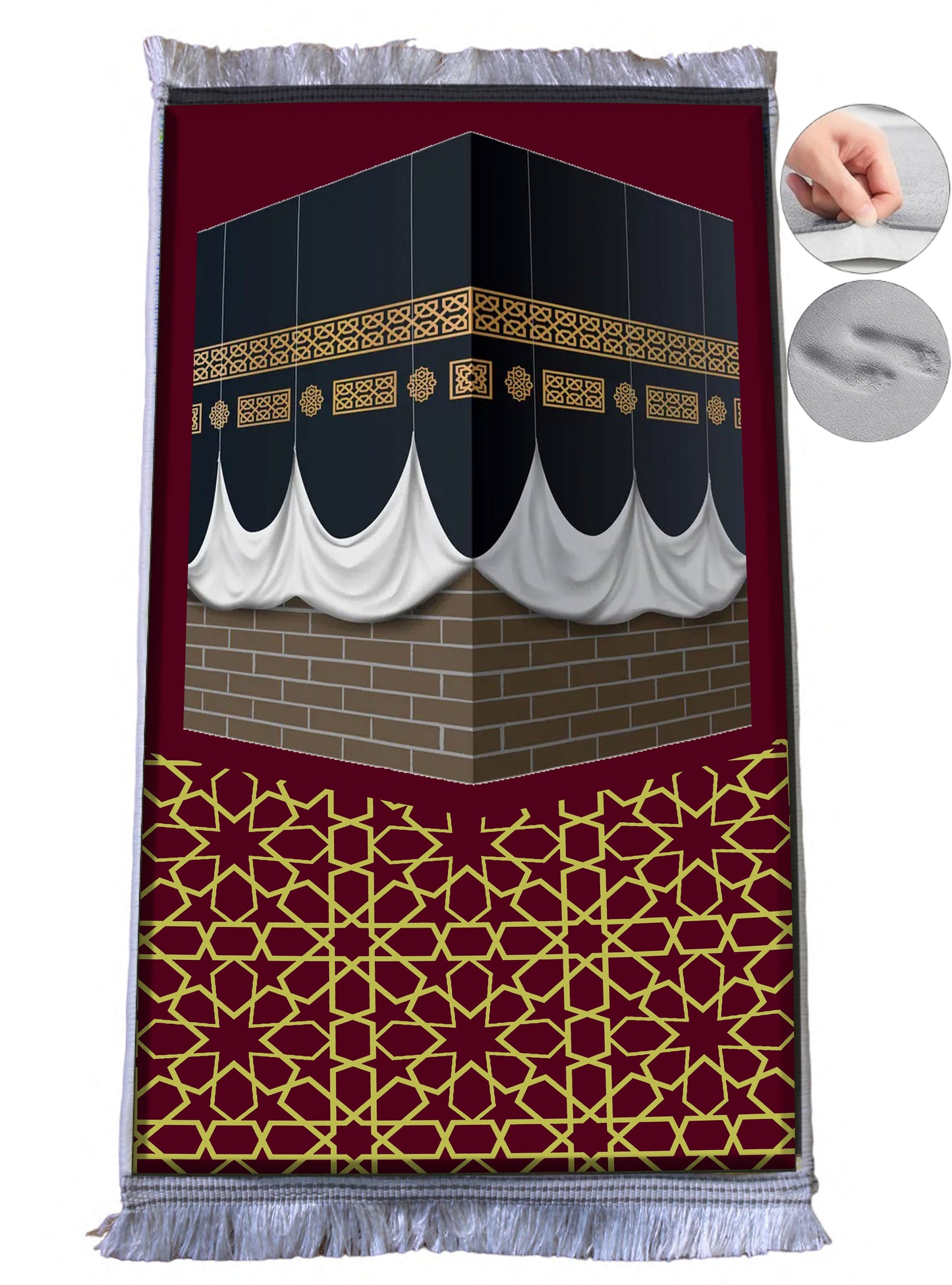 3 CM (1.2 Inch) Foam Thick Padded Prayer Rug Mat With Soft Velvet Anti-Slip Janamaz Muslim Sejadah