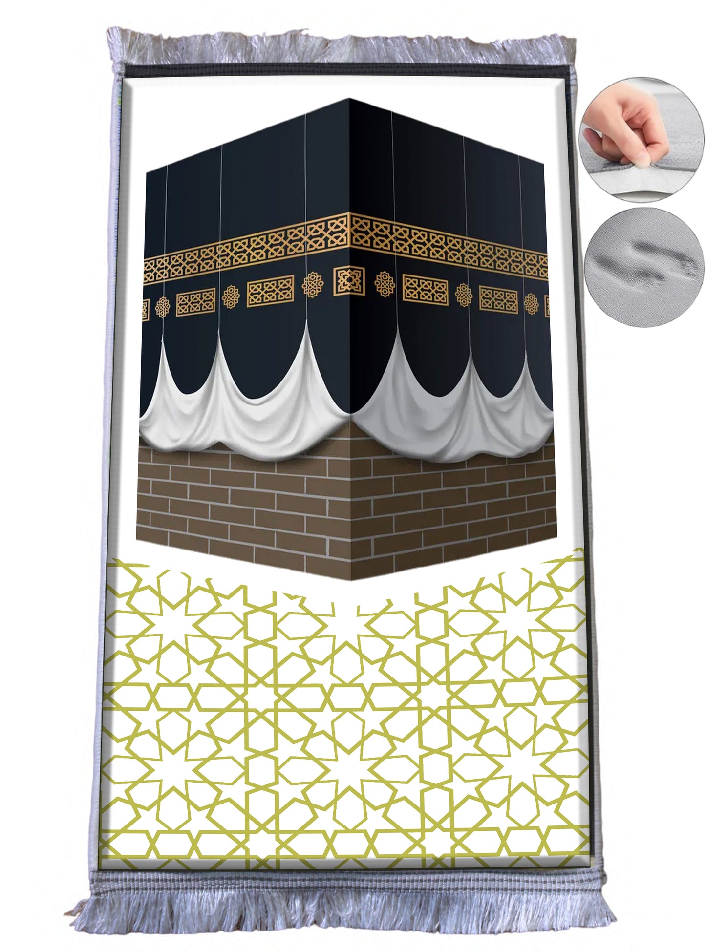 3 CM (1.2 Inch) Foam Thick Padded Prayer Rug Mat With Soft Velvet Anti-Slip Janamaz Muslim Sejadah