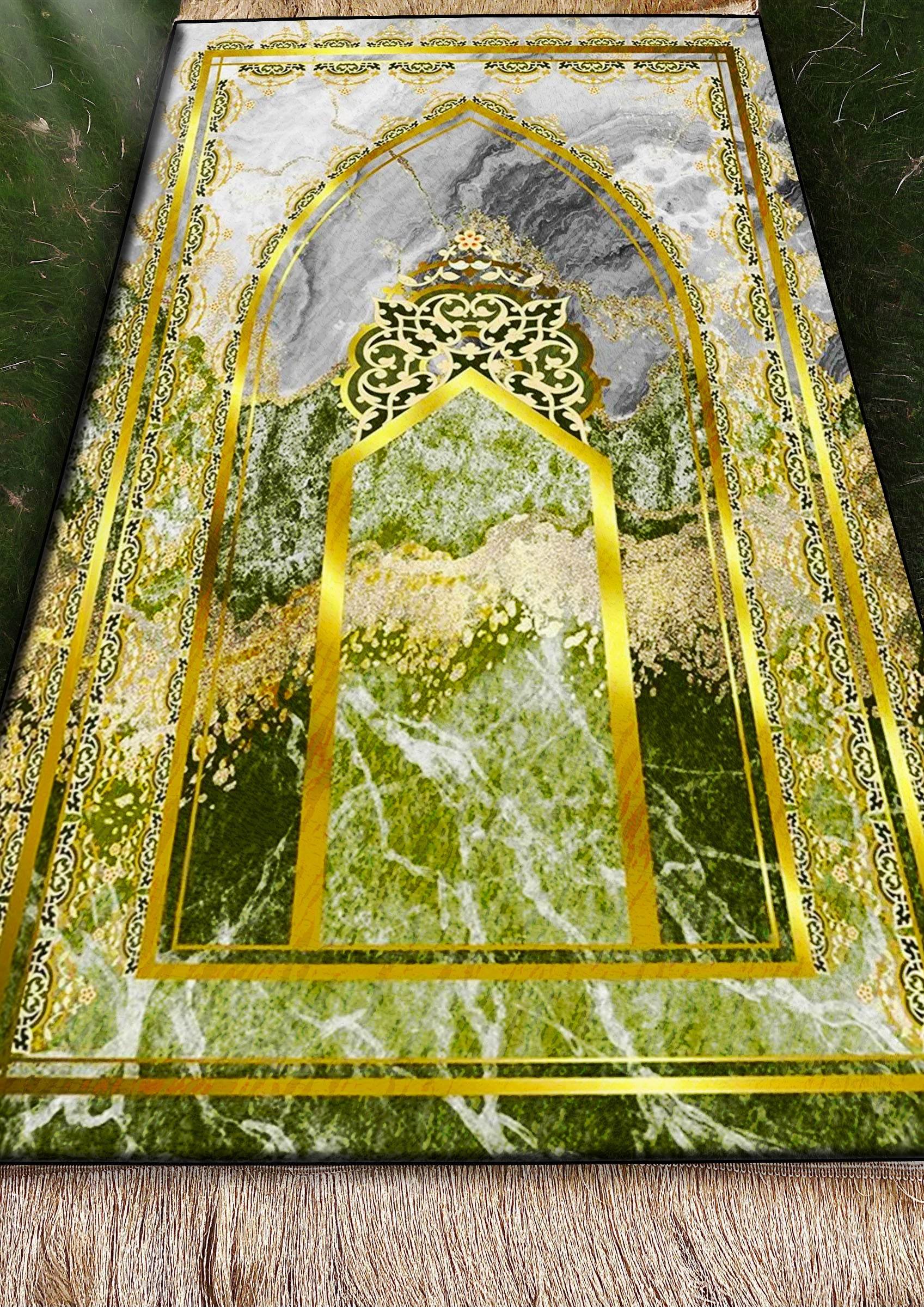 Yeşil Gold Keten Astarlı Kadife Seccade - 70x120cm - Carpetella