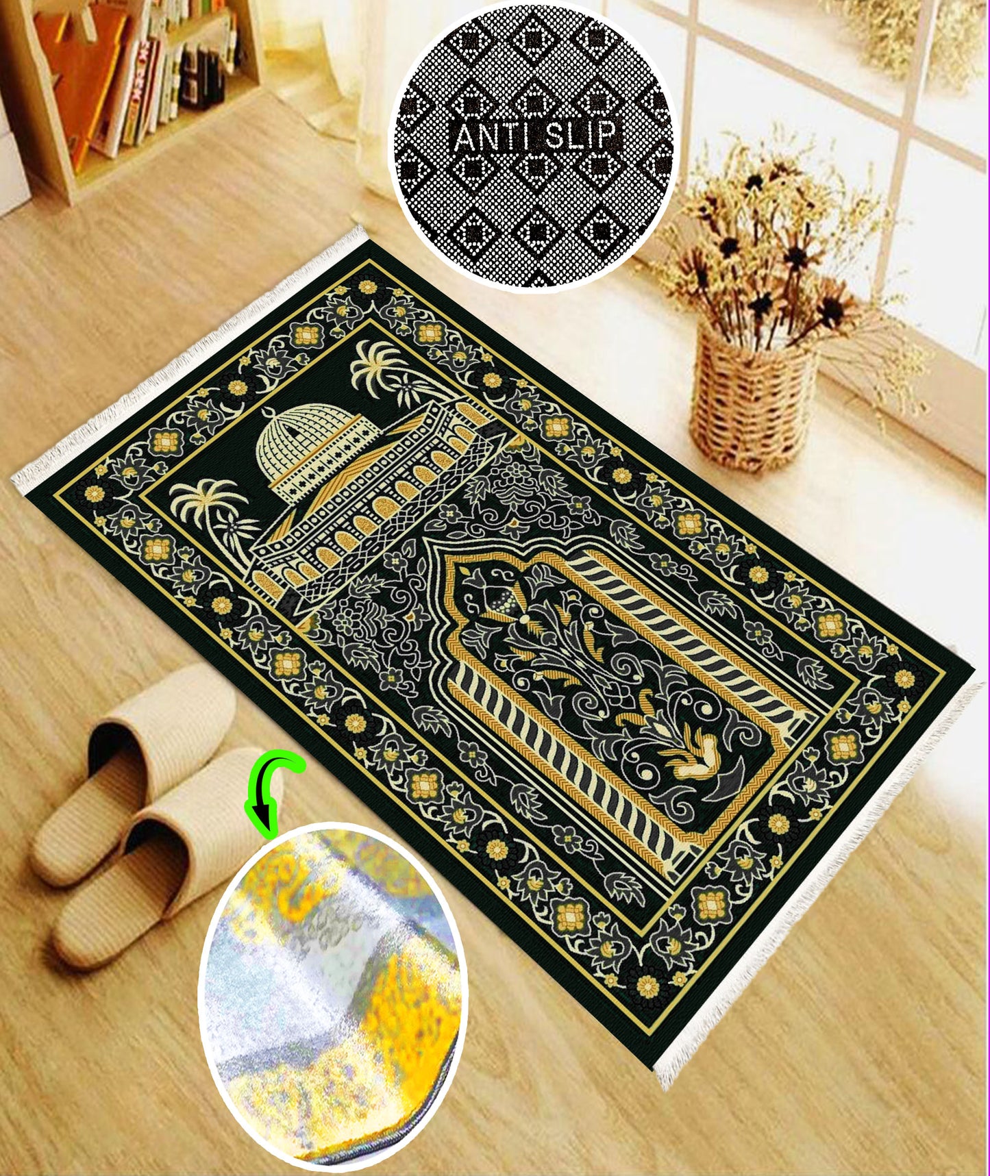 Anti-Slip Turkish Prayer Rug Mat Praying Carpet Islamic Muslim Red Oriental Janamaz Sejadah Washable