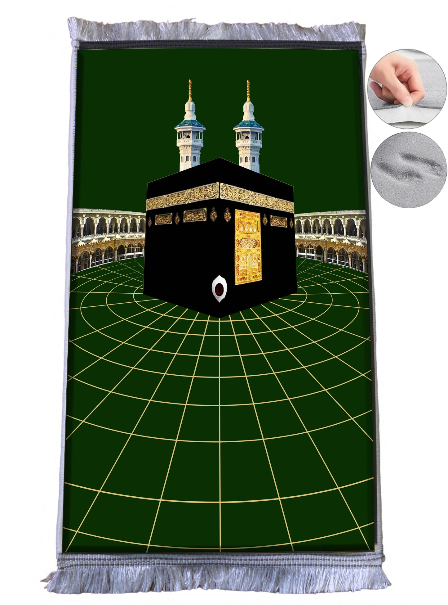 3 CM (1.2 Inch) Foam Thick Padded Prayer Rug Mat With Soft Velvet Anti-Slip Janamaz Muslim Sejadah