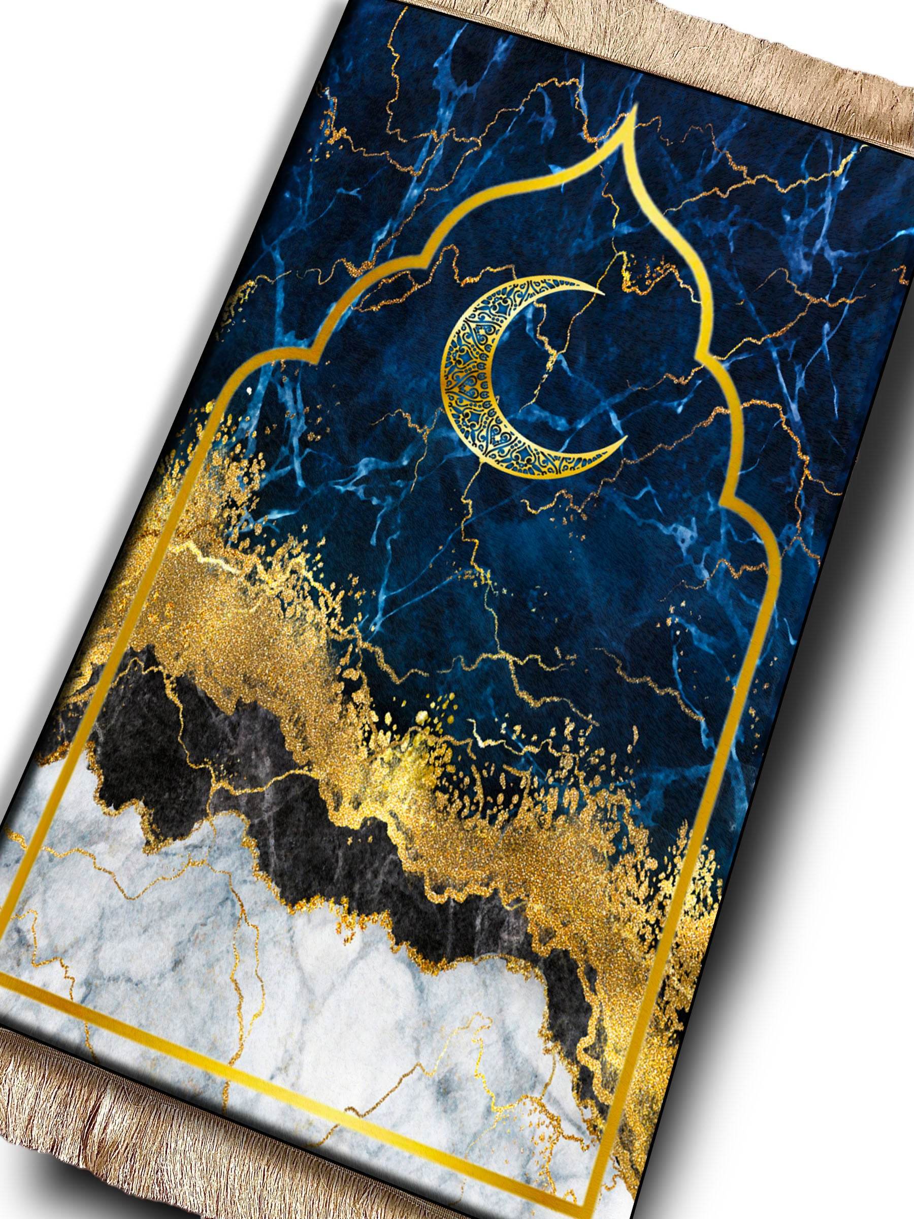 Lacivert Hilal Keten Kadife Seccade - 70x120cm - Carpetella