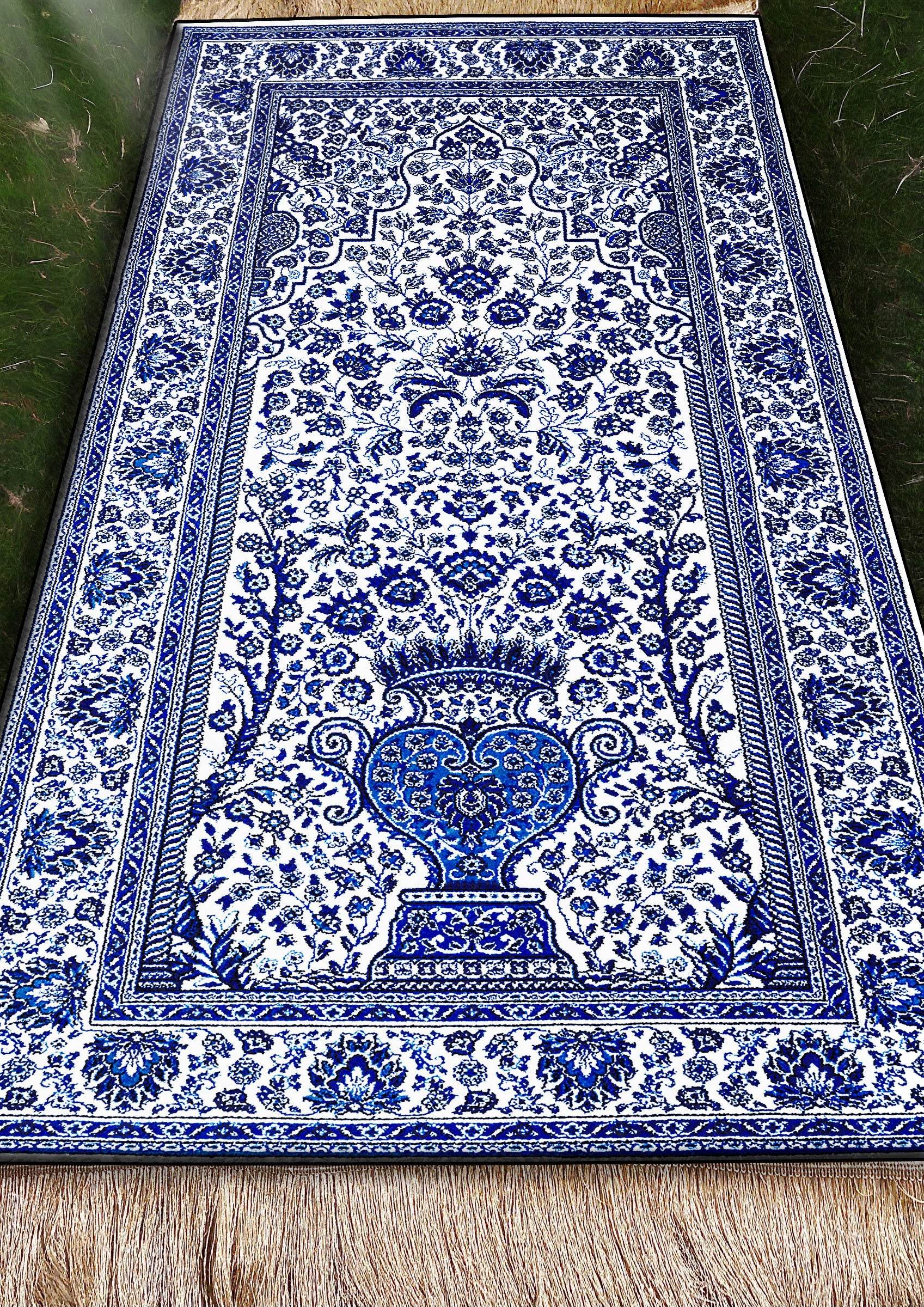 İsme Özel Mavi Keten Astarlı Lüks Seccade - Carpetella