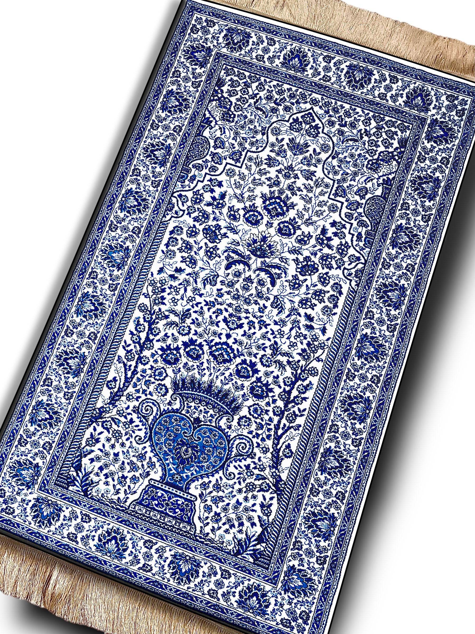 İsme Özel Mavi Keten Astarlı Lüks Seccade - Carpetella