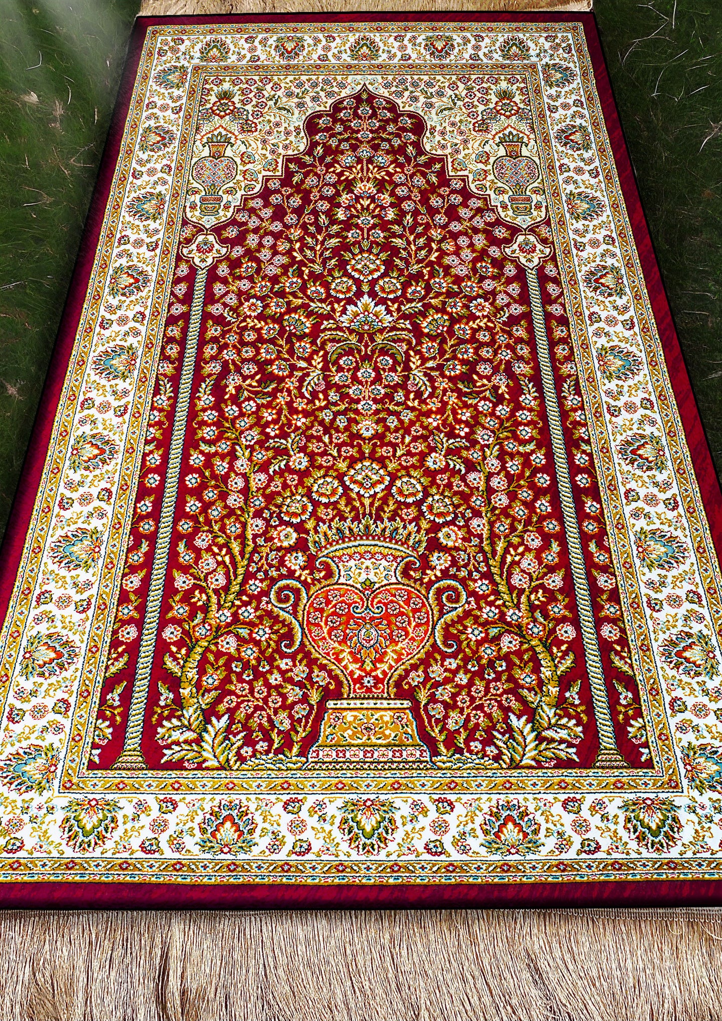 2 CM (0.8 Inch) Foam Thick Padded Prayer Rug Mat With Soft Velvet Anti-Slip Brown Oriental Janamaz Muslim Sejadah