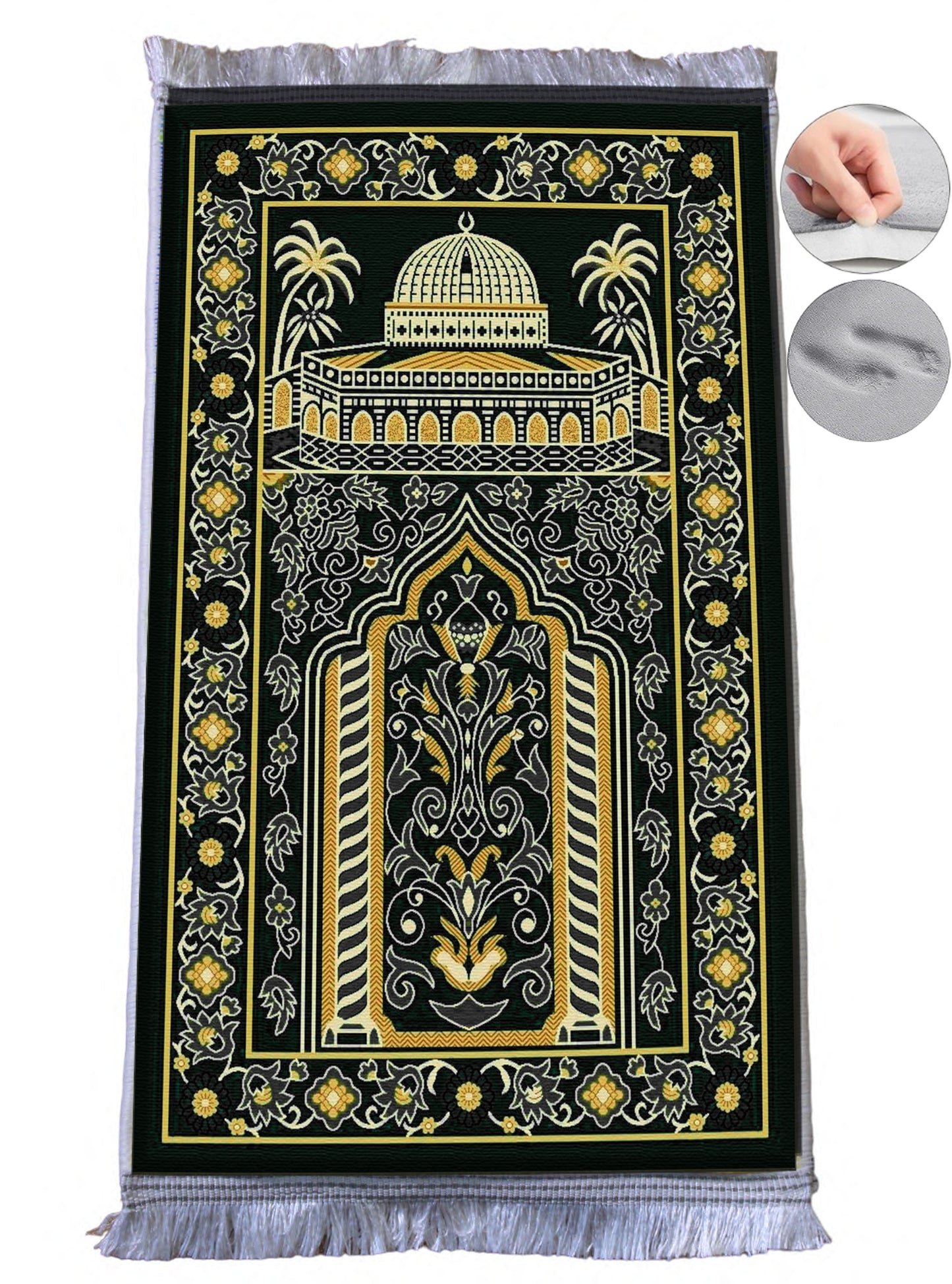 3 CM (1.2 Inch) Foam Thick Padded Prayer Rug Mat With Soft Velvet Anti-Slip Janamaz Muslim Sejadah