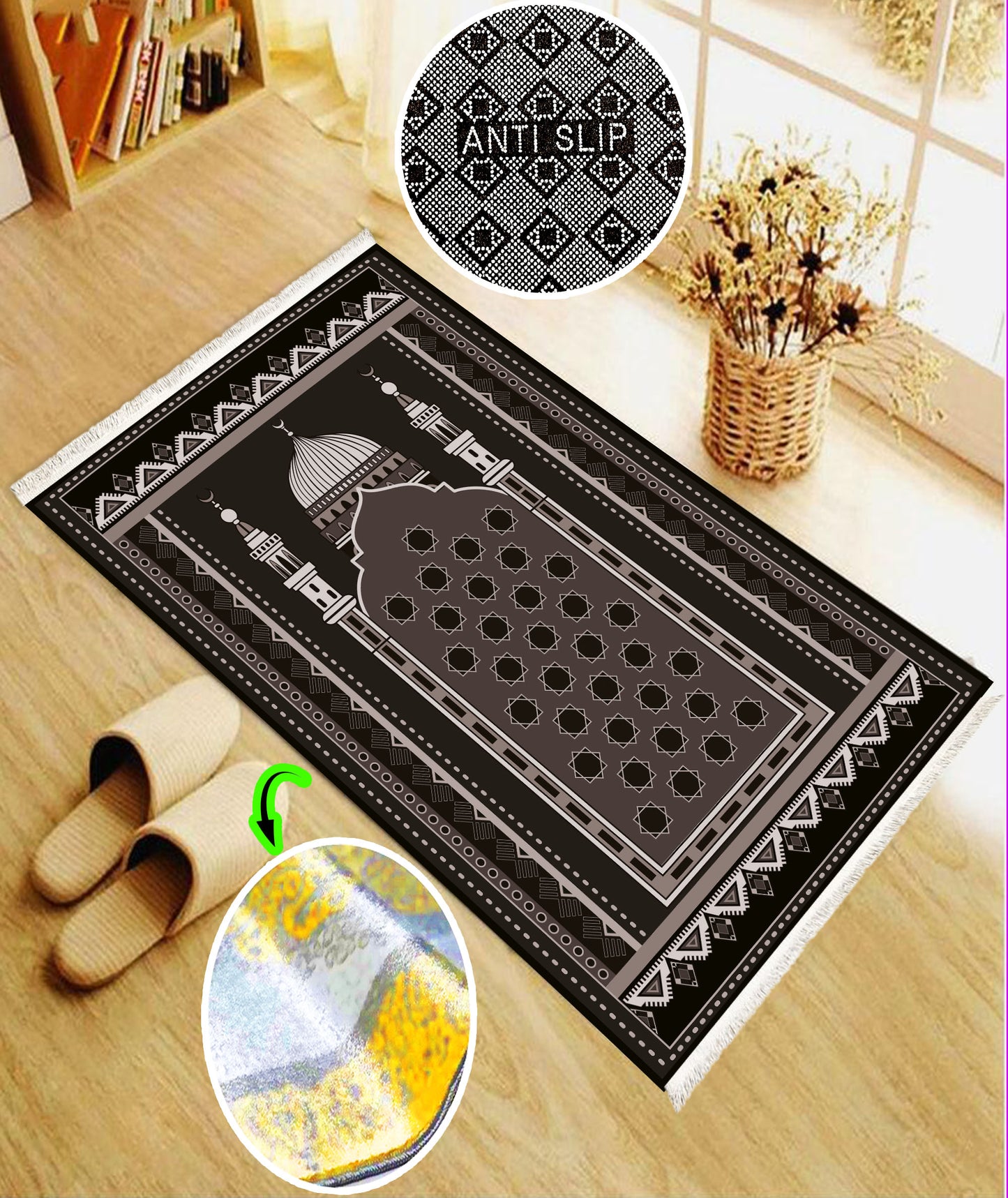 Anti-Slip Turkish Prayer Rug Mat Praying Carpet Islamic Muslim Red Oriental Janamaz Sejadah Washable