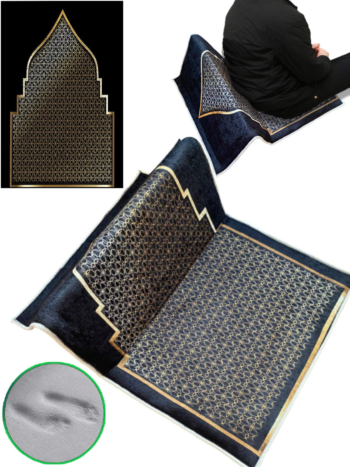 Sırt Destekli Katlanabilir Ortopedik Seyahat Seccade – Süngerli, Diz Ağrıtmaz