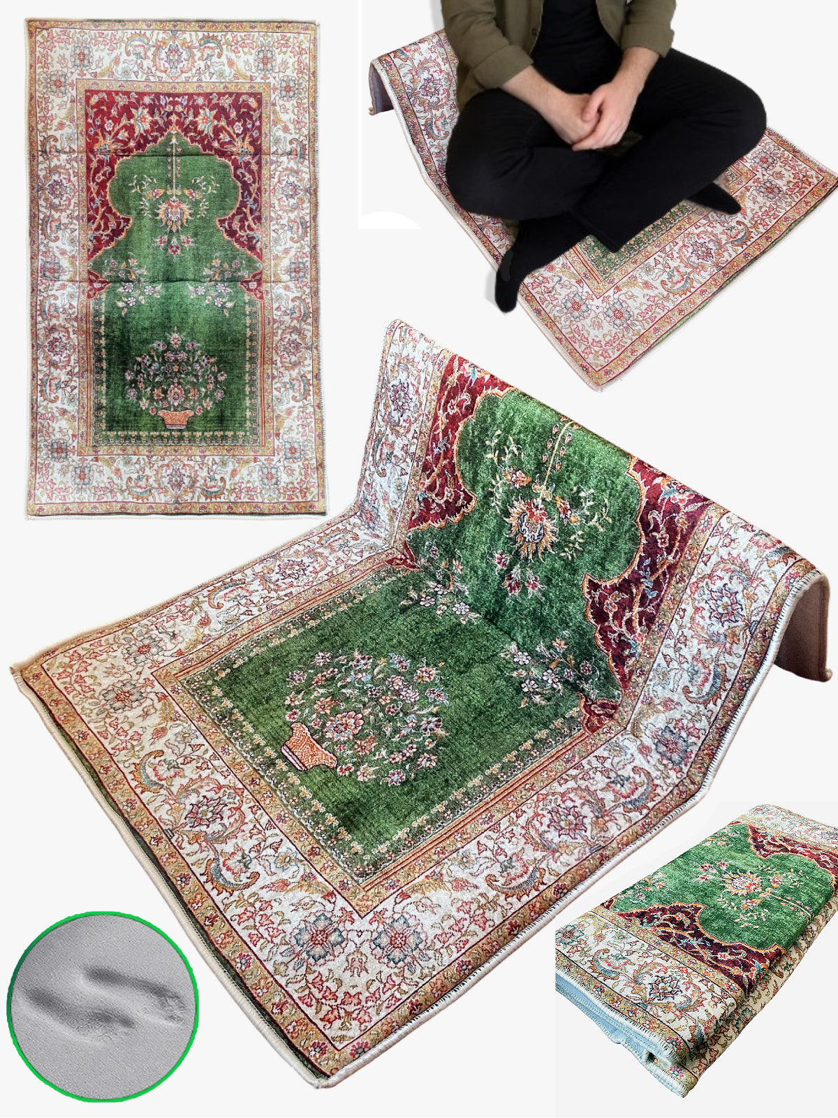 Sırt Destekli Katlanabilir Ortopedik Seyahat Seccade – Süngerli, Diz Ağrıtmaz