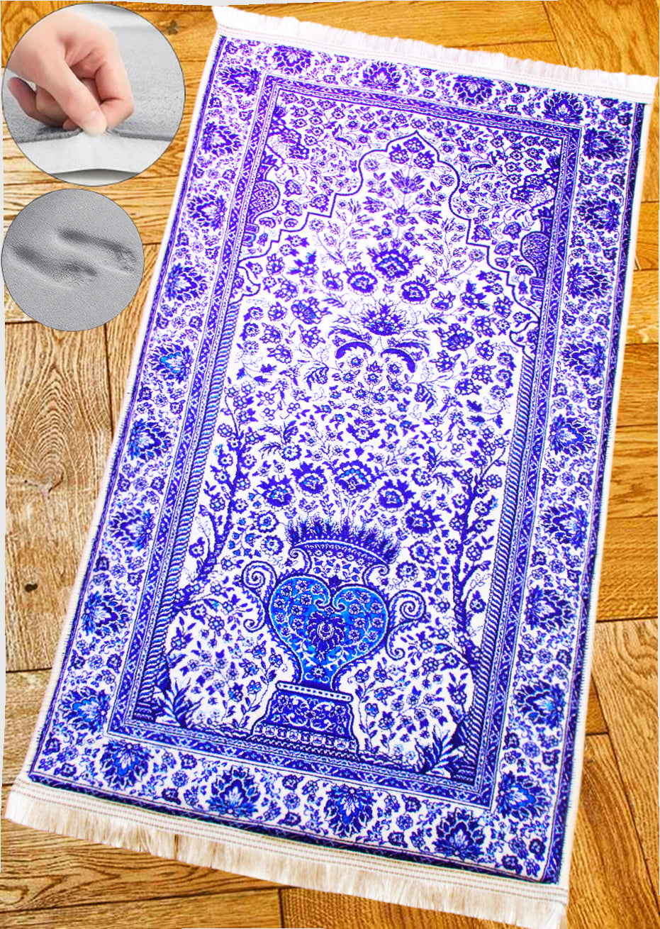 3 CM (1.2 Inch) Foam Thick Padded Prayer Rug Mat With Soft Velvet Anti-Slip Kaaba  Islamic Janamaz Muslim Sejadah