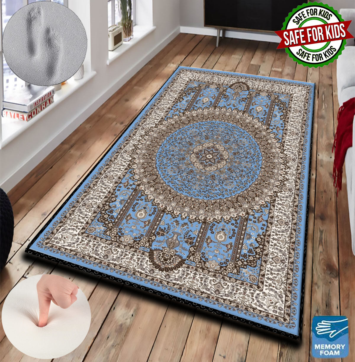 3 CM (1.2 Inch) Foam Thick Padded Prayer Rug Mat With Soft Velvet Anti-Slip Brown Oriental Islamic Janamaz Muslim Sejadah (Kopya)