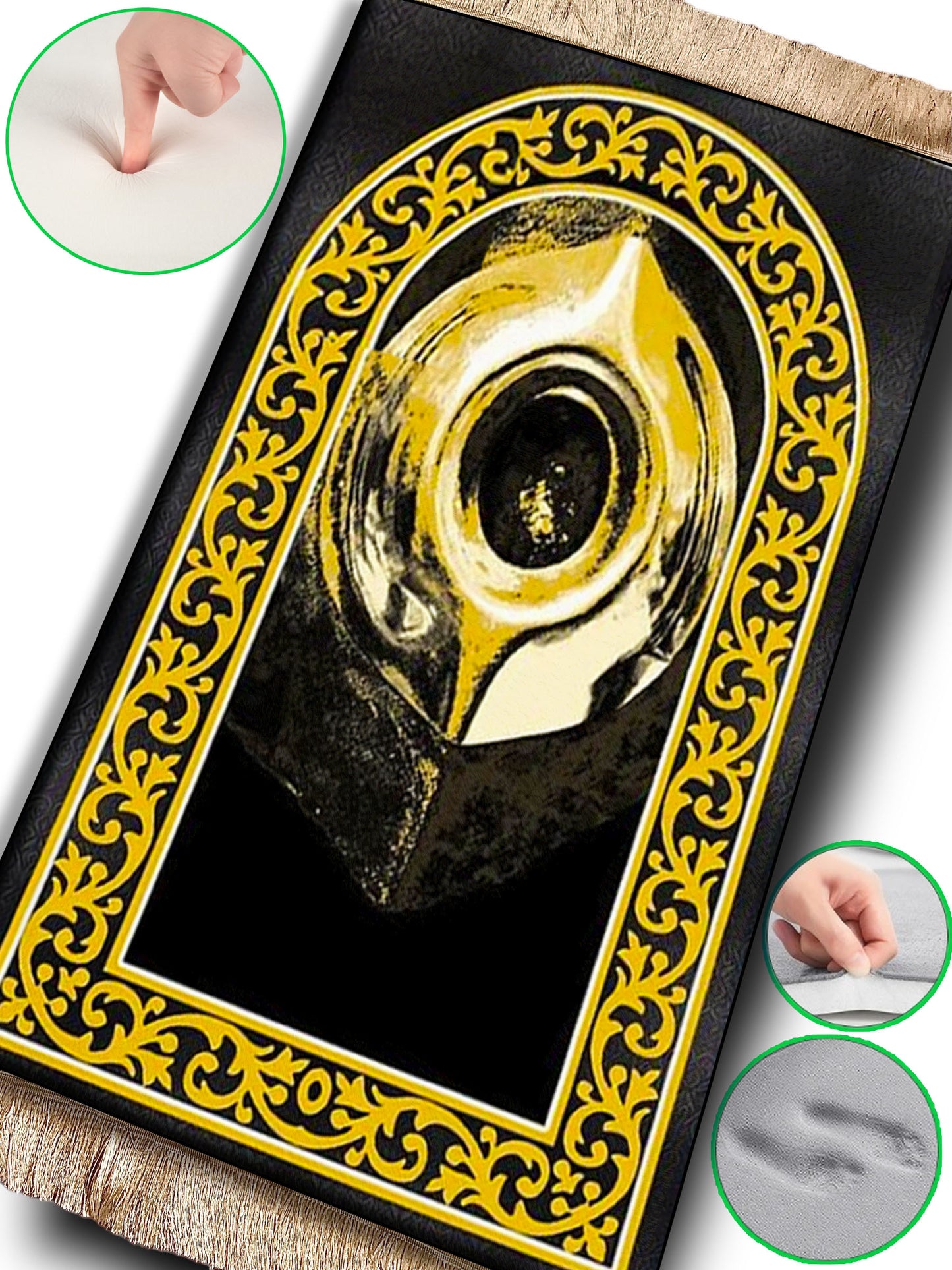 2 CM (0.8 Inch) Foam Thick Padded Prayer Rug Mat With Soft Velvet Anti-Slip Door gOLJanamaz Muslim Sejadah