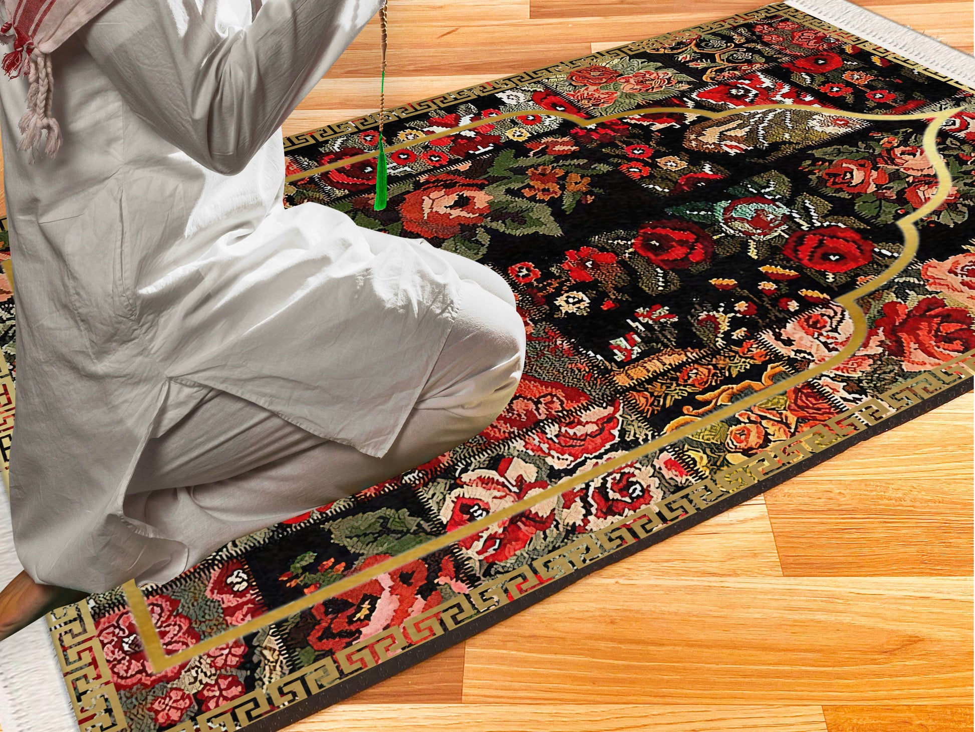 Çiçek Keten Kadife Seccade - 70x120cm - Carpetella