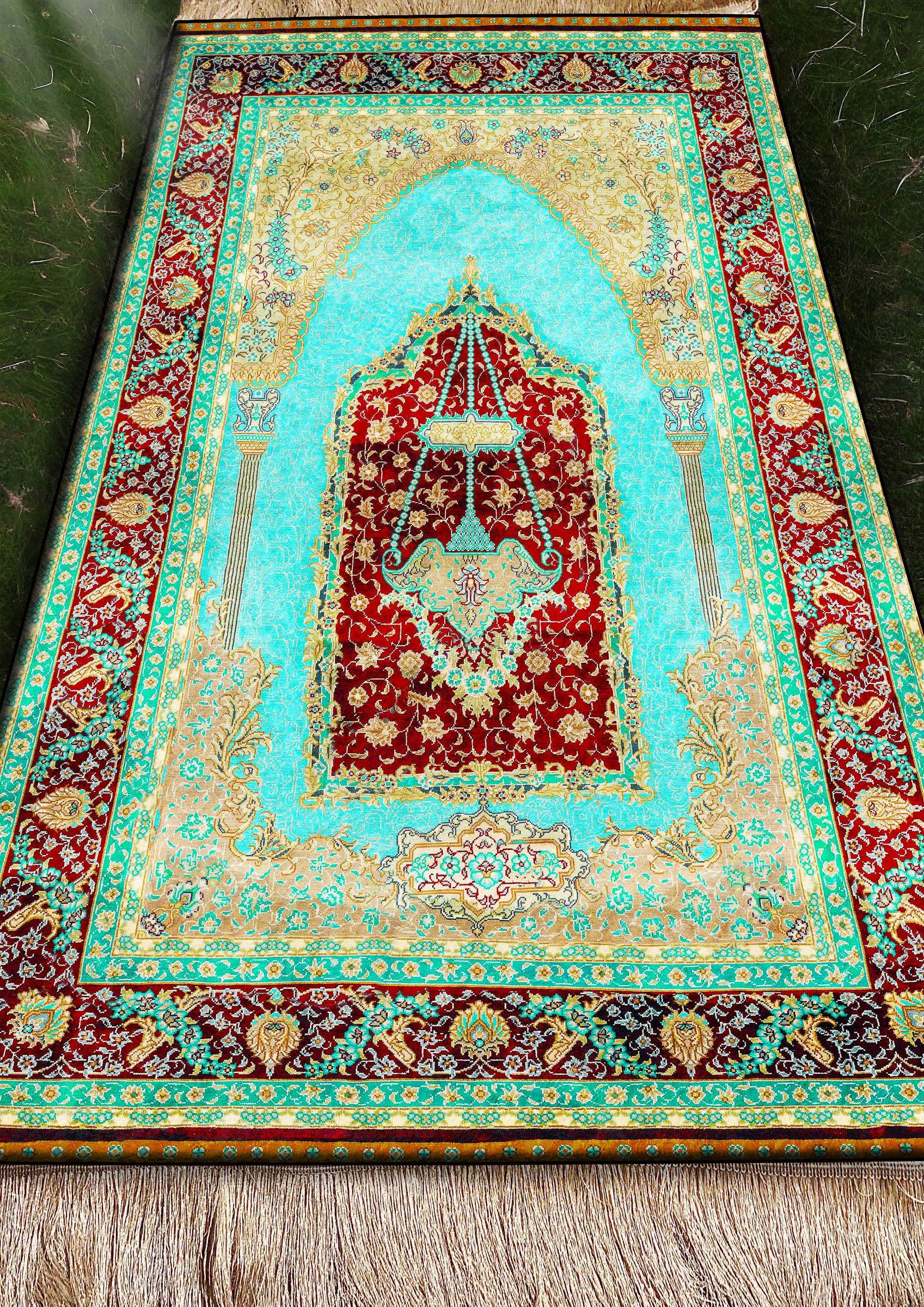 Yeşil Keten Kadife Seccade - 70x120cm - Carpetella