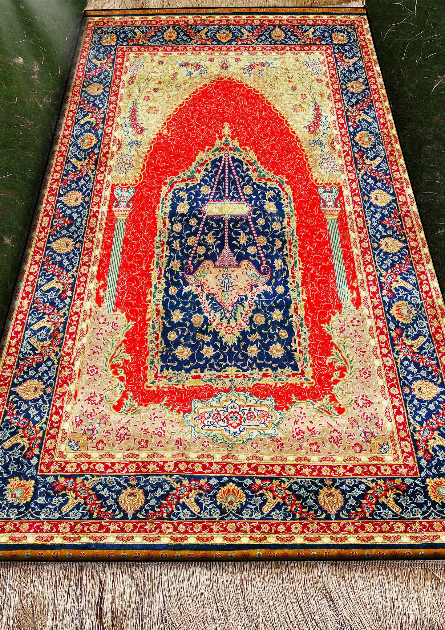 2 CM (0.8 Inch) Foam Thick Padded Prayer Rug Mat With Soft Velvet Anti-Slip Red Oriental Janamaz Muslim Sejadah