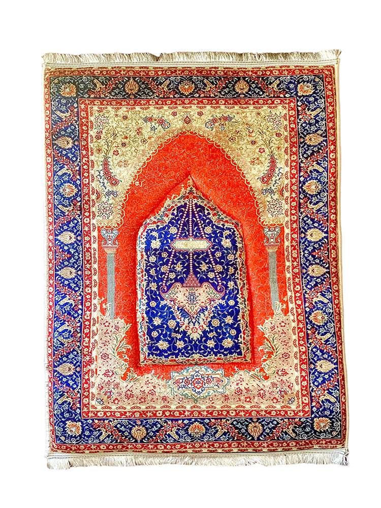 3 CM Süngerli Ortopedik Seccade - Kırmızı Kadife Çeyizlik Kaymaz Seccade - Carpetella