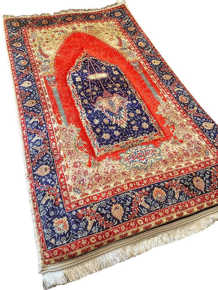 3 CM Süngerli Ortopedik Seccade - Kırmızı Kadife Çeyizlik Kaymaz Seccade - Carpetella