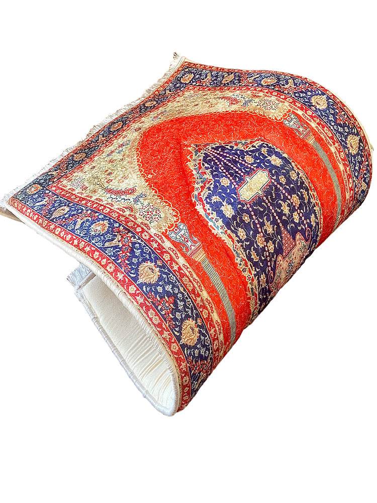 3 CM Süngerli Ortopedik Seccade - Kırmızı Kadife Çeyizlik Kaymaz Seccade - Carpetella