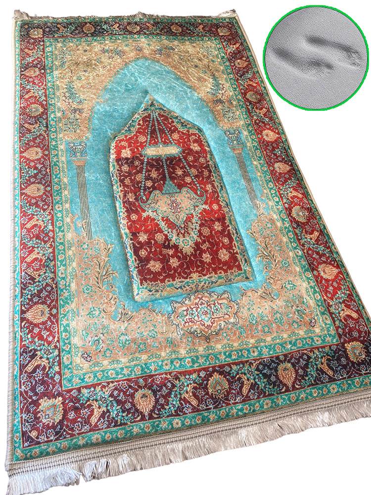 3 CM Süngerli Ortopedik Seccade - Yeşil Bej Desenli Ortopedik Kadife - Carpetella