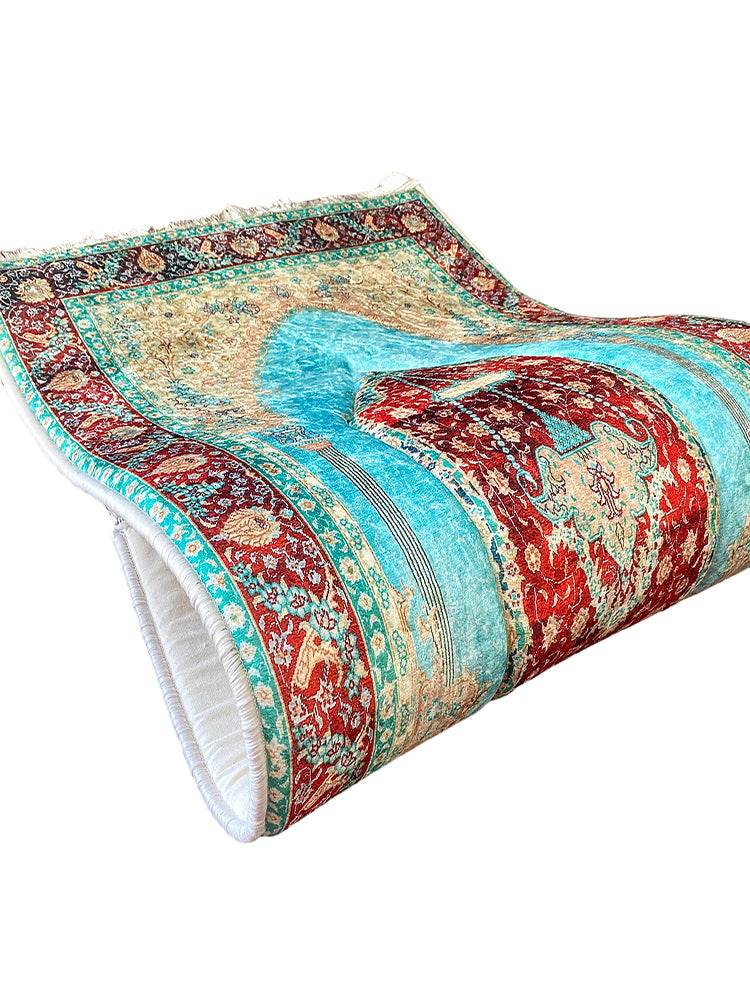 3 CM Süngerli Ortopedik Seccade - Yeşil Bej Desenli Ortopedik Kadife - Carpetella