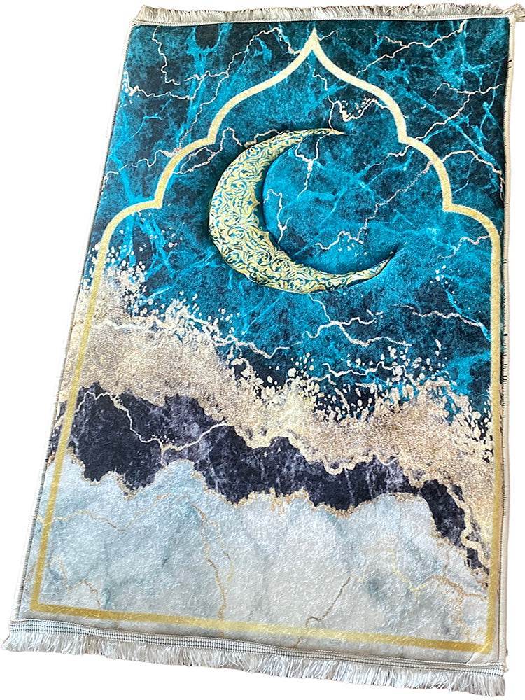 3 CM Süngerli Ortopedik Seccade - Yeşil Hilalli Kalın Süngerli Seccade - Carpetella