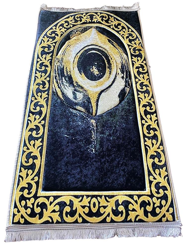 3 CM Süngerli Ortopedik Seccade - Siyah Gold Lüks Kadife Kaymaz Seccade - Carpetella