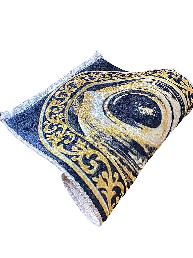 3 CM Süngerli Ortopedik Seccade - Siyah Gold Lüks Kadife Kaymaz Seccade - Carpetella