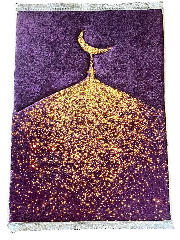 3 CM Süngerli Ortopedik Seccade - Mürdüm Gold Hilalli Kadife - Carpetella