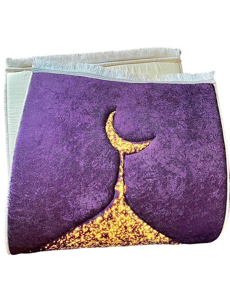 3 CM Süngerli Ortopedik Seccade - Mürdüm Gold Hilalli Kadife - Carpetella