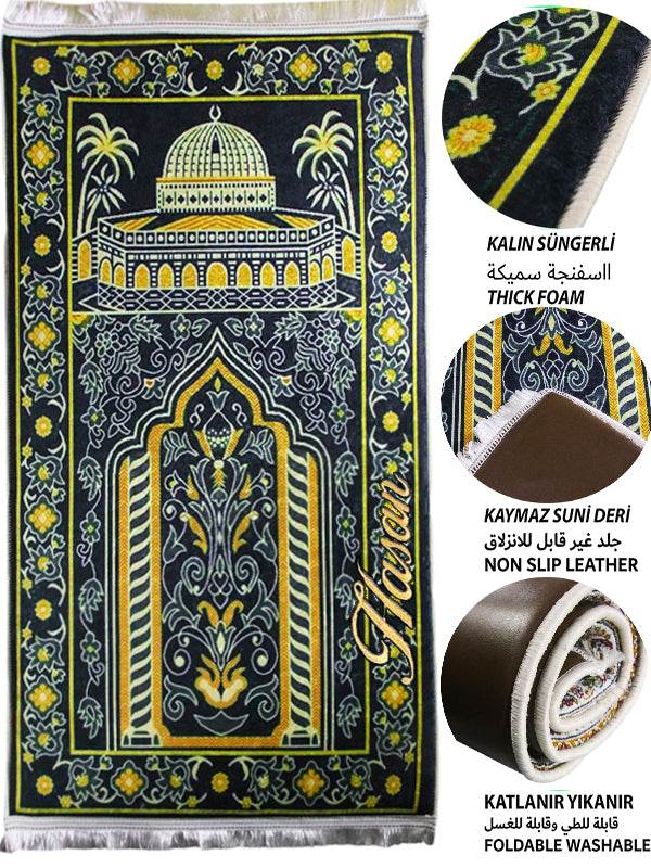 Hurma Ağacı Kadife Ortopedik Seccade - İsme Özel 3 CM Süngerli - Carpetella