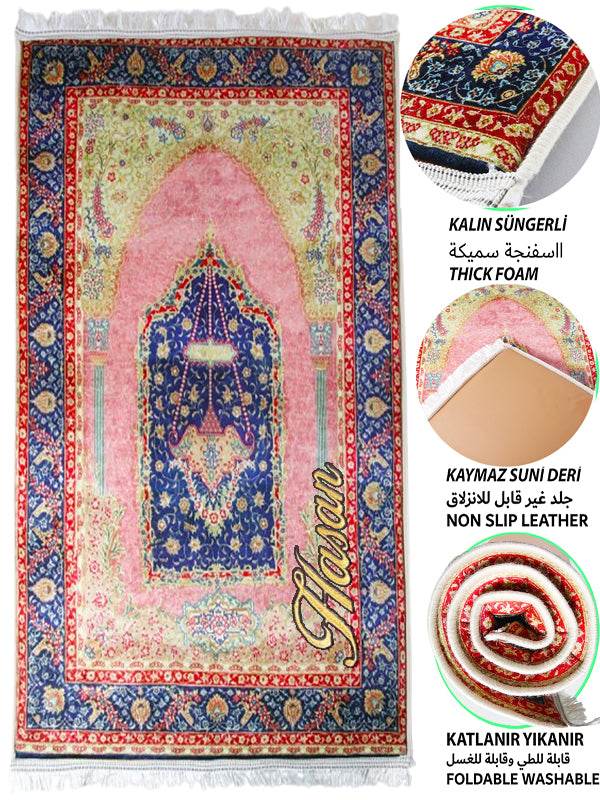 Pembe İsme Özel 3 CM Süngerli Ortopedik Seccade - Carpetella