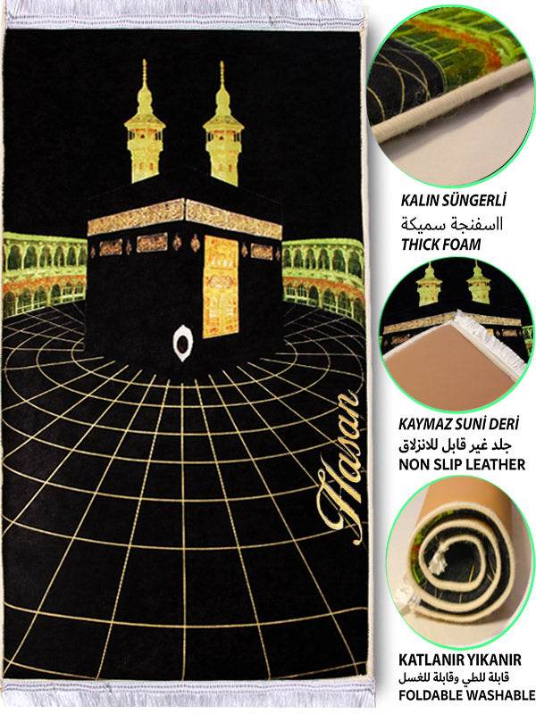 Kabe Gold Siyah İsme Özel 3 CM Süngerli Ortopedik Seccade - Carpetella