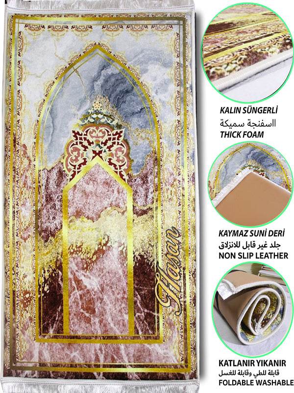 Gold Mermer İsme Özel 3 CM Süngerli Ortopedik Seccade - Carpetella