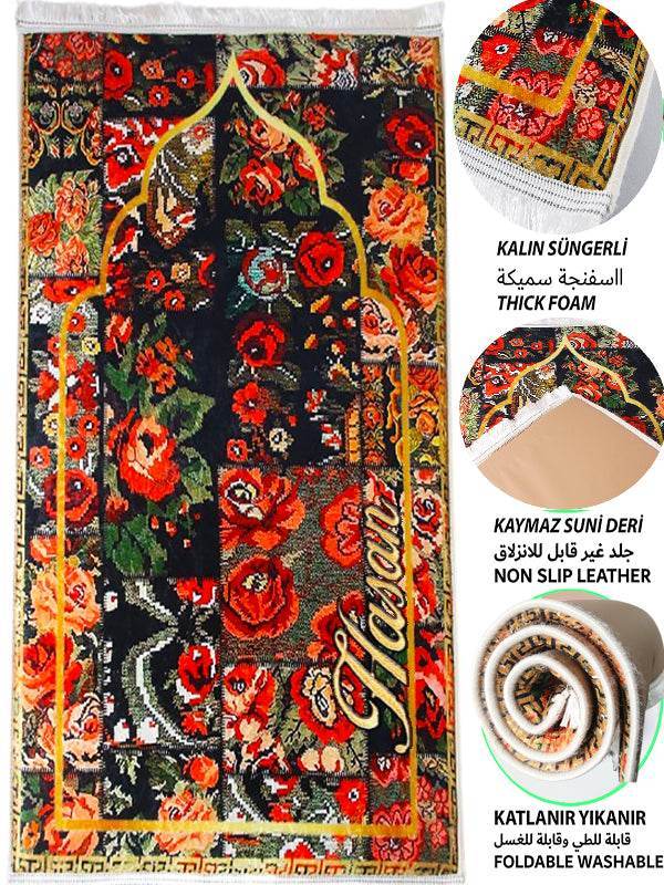 Çiçekli İsme Özel 3 CM Süngerli Ortopedik Seccade - Carpetella
