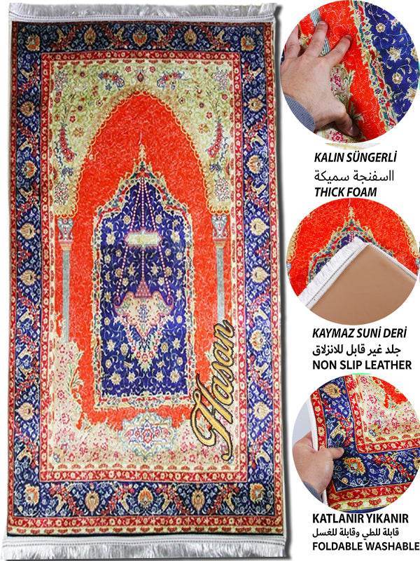 3 CM Süngerli İsme Özel İsimli Seccade – Kırmızı Kadife - Carpetella