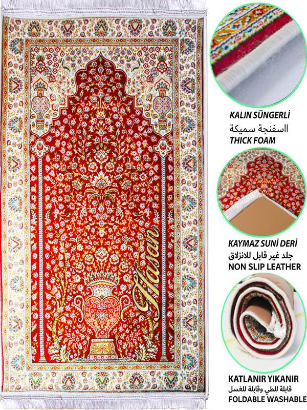 Tebriz Desenli İsme Özel 3 CM Süngerli Ortopedik Seccade - Carpetella