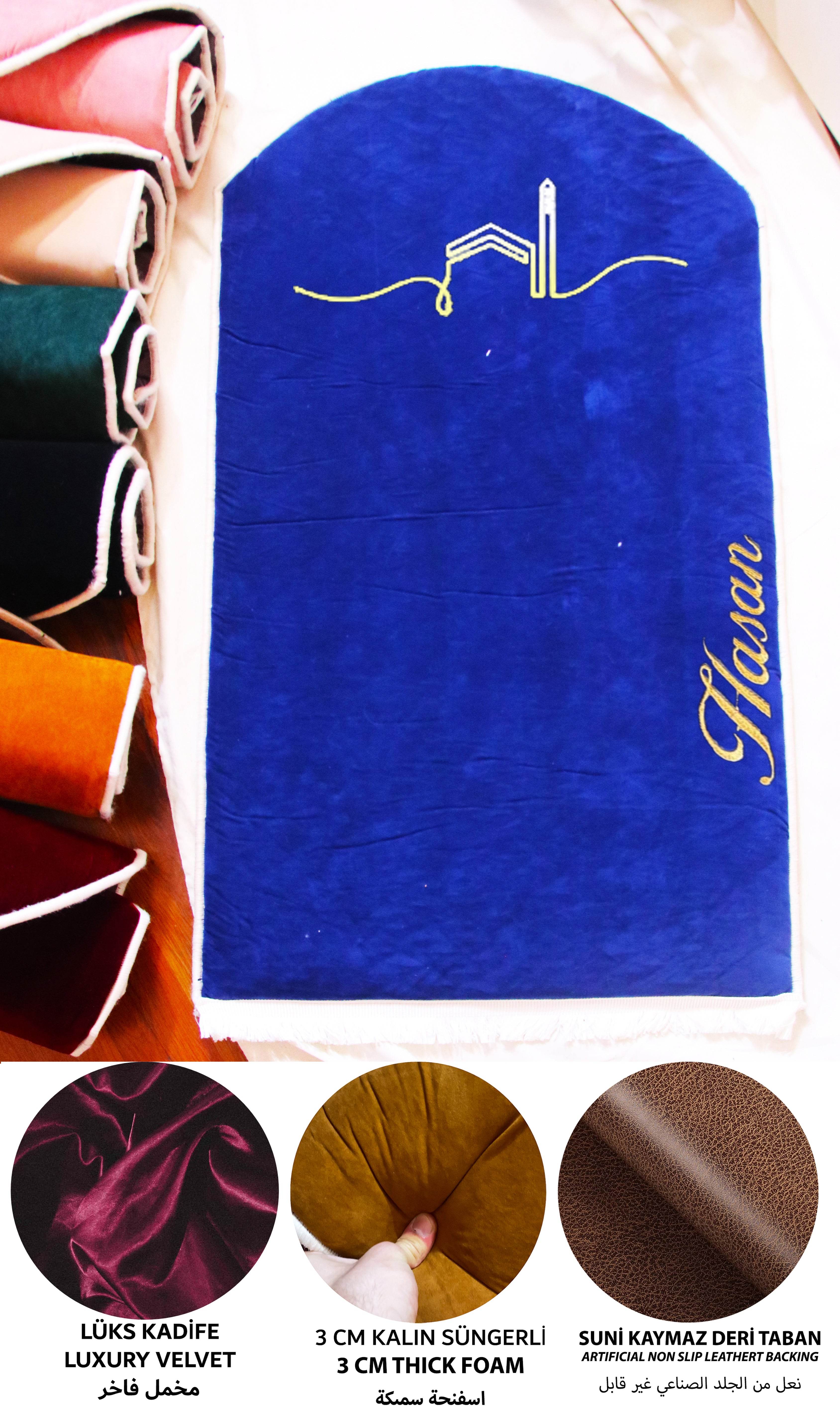 İsme Özel 3 CM Süngerli Kadife Ortopedik Seccade Minimal Lacivert - Carpetella