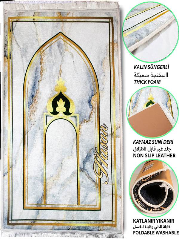 Mermer Gold Kadife Ortopedik Seccade - İsme Özel 3 CM Süngerli - Carpetella