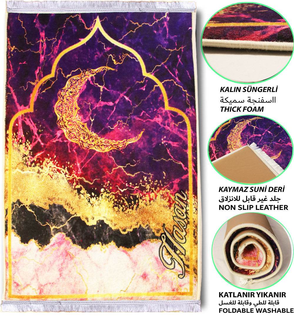 Mor Gold İsme Özel 3 CM Süngerli Ortopedik Seccade - Carpetella