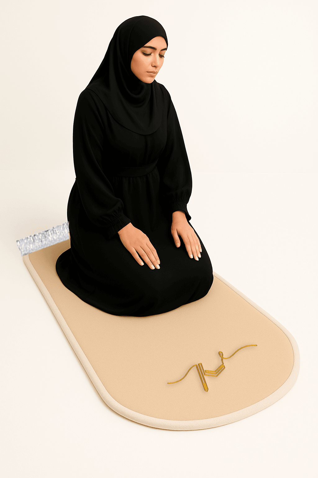 İsme Özel 3 CM Süngerli Kadife Ortopedik Seccade Minimal Bej - Carpetella